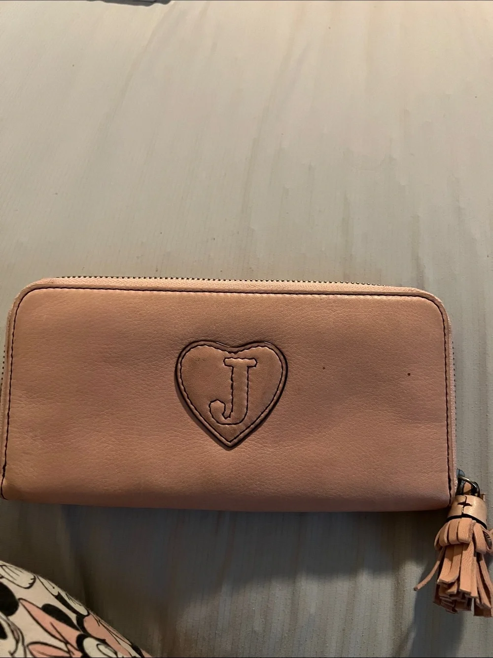 Juicy Couture Blush Pink Leather Fold-Over Clutch with Tassel